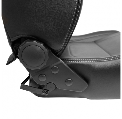 Asiento deportivo 'Retro II' - Cuero sintético negro + costuras plateadas - Respaldo reclinable en ambos lados - incl. diapositi