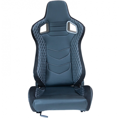 Asiento Deportivo 'Jw' - Piel Sintética Negra + Costuras Plateadas - Respaldo Reclinable Por Ambos Lados -Incluye Guias Universa