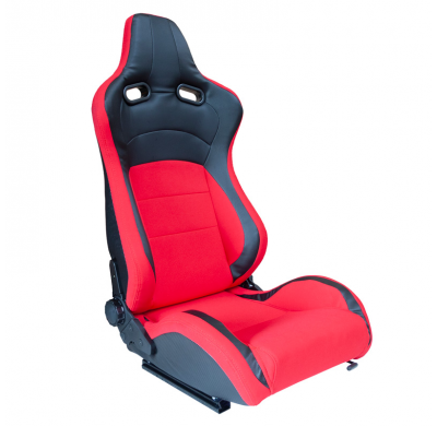 Asiento Deportivo 'Ms' - Negro/Rojo - Respaldo Reclinable Por Ambos Lados -Incluye Guias Universales
