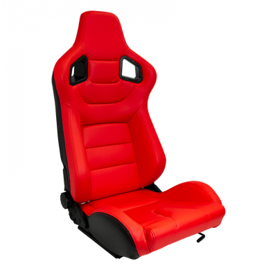 Asiento Deportivo 'Rk' - Piel Sintética Roja - Respaldo Reclinable Por Ambos Lados -Incluye Guias Universales