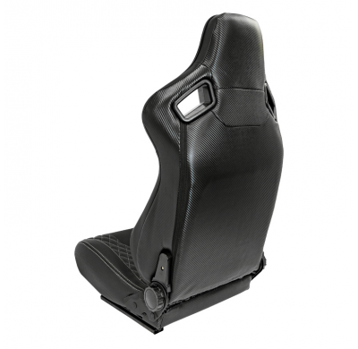 Asiento Deportivo 'Ak' - Piel Sintética Negra + Costura/Bordeado En Plata - Respaldo Reclinable Por Ambos Lados - Incluye Guias