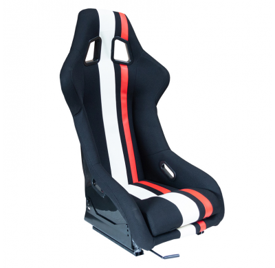 Asiento Deportivo "Mo" - Negro/Rojo/Blanco - Respaldo De Fibra De Vidrio No Reclinable