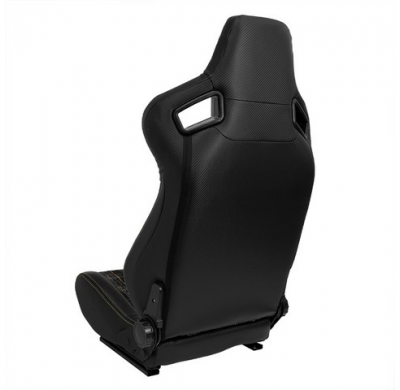 Asiento Deportivo 'Gt' - Cuero Sintético Negro + Tela En Patrón De Cuadros Amarillos + Costuras Amarillas - Respaldo Reclinable