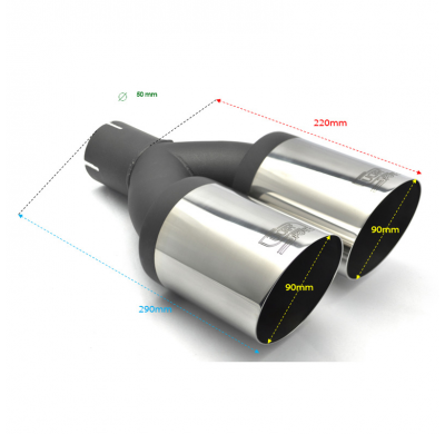 Cola De Escape Ulter Sport Doble Redondo ø90mm Inclinado - Longitud 290mm - Instalación ->50mm - Inox