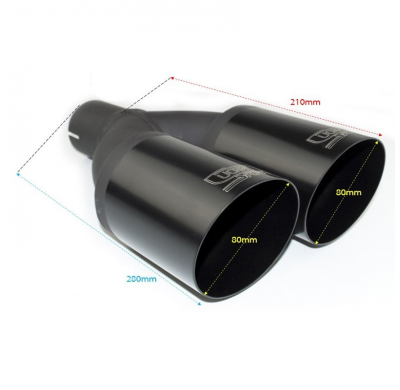 Cola De Escape Ulter Sport Doble Redondo ø90mm Inclinado - Longitud 280mm - Instalación ->55mm - Inox Negro