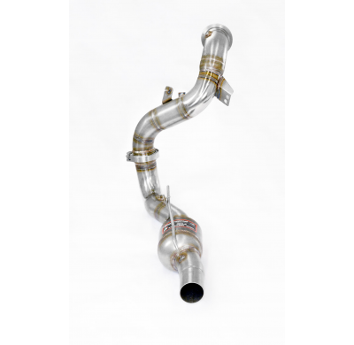 Downpipe izquierdo + Catalizador metálico (Reemplaza pre-catalizador)  Sistema 100% Acero Inox 2 x Ø70mm MERCEDES C190 AMG GT "B