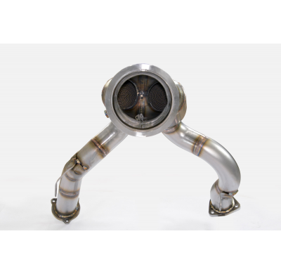 Bajante + catalizador metalico Tubo de bajada + convertidor catalítico metálico - Sobredimensionado 2 x Ø65 mm, 100 % acero inox