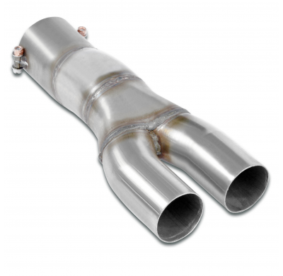 Tubo conexión "Y-Pipe" (1->2, inlet Ø70mm) Sistema de doble tubo 100% acero inoxidable, "Cat.-Back" - Para tubos de escape origi