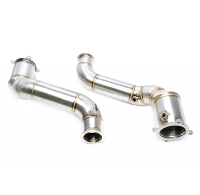 Downpipe de acero inoxidable TA Technix 3,5 Downpipe, juego de 2 piezas con 2 conexiones para sonda lambda cada una  Valido para