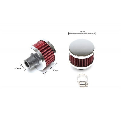 Filtro de ventilación TA Technix cilíndrico redondo con brida de goma y tapa cromada  Brida de goma ø 12 mm Filtro ø 50 mm longi