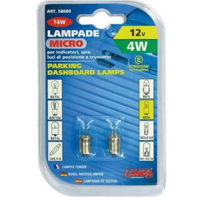Blister 58080 De 2 Lamparas Economicas, T4w, 1 Polo, 12v, 4w, Valido Para Luz De Posicion, Intermitentes Y Salpicadero .