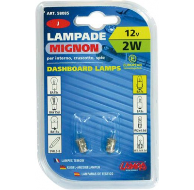 Blister 58085 De 2 Lamparas Economicas, J, 1 Polo, 12 V. 2 W. Valido Para Salpicadero.