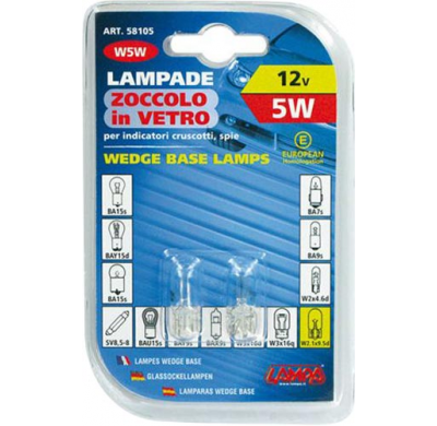Blister 58105 De 2 Lamparas Economicas W5w, 12 V. S/C, 5 W. Valido Para Salpicadero .