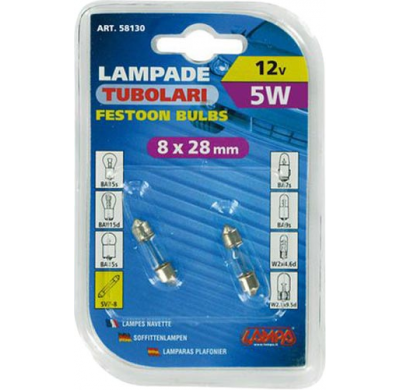 Blister 58130 De 2 Lamparas Economicas Plafonier 8x28 12 V. 5 W. Valido Para Matricula Y Luz Auxiliar .