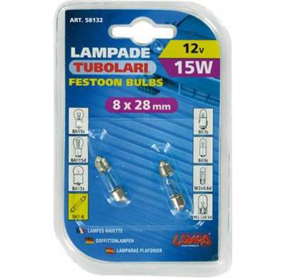Blister 58132 De 2 Lamparas Economicas Plafonier 8 X 28 12v, 15w, Valido Para Matricula Y Luz Auxiliar .