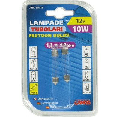 Blister 58116 De 2 Lamparas Economicas, Plafonier, 11x44, 12 V. 10 W. Valido Para Matricula Y Luz Auxiliar .