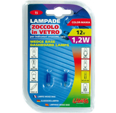 Blister 58355 De 2 Lamparas Economicas Azul T5 12 V. S/C, 1.2 W. Valido Para Salpicadero