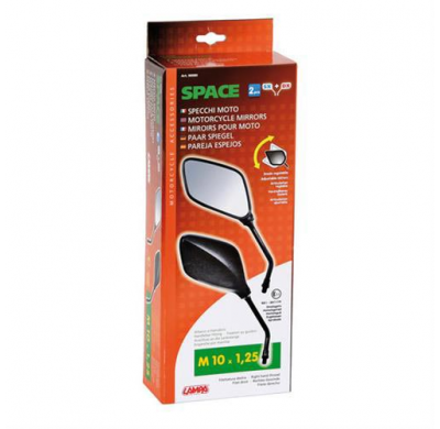 Blister Con 2 Espejos Retrovisores Para Moto Homologados , Space , Rosca 10 Mm , Ajustables , 90080