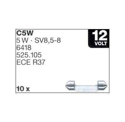 Caja De 10 Lamparas Osram 6418 12 V. 5 W. C5w, Sv8, 5-8, 35 X 11 Mm. Plafonier