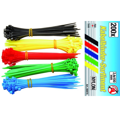 Bridas, 2.4 X 100 Mm - 5 Colores - 200 Piezas