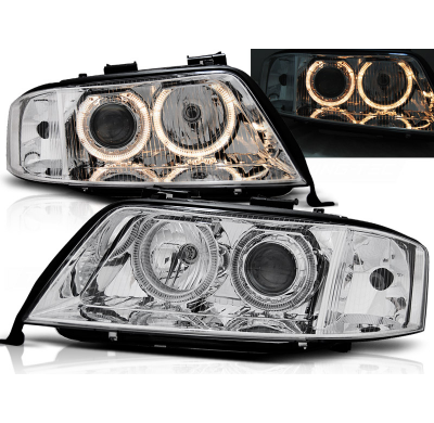 Faros Delanteros Angel Eyes Audi A6 05.97-09.99 Cromados