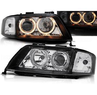 Faros Delanteros Angel Eyes Audi A6 05.97-09.99 Fondo Negro