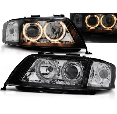 Faros Delanteros Angel Eyes Audi A6 10.99-06.01 Fondo Negro