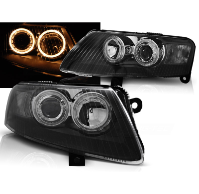 Faros Delanteros Angel Eyes Audi A6 C6 04.04-08 Fondo Negro