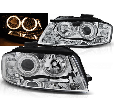 Faros Delanteros Angel Eyes Audi A3 8P 05.03-03.08 Cromados