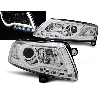 Faros Delanteros Luz Diurna Audi A6 C6 04.04-08 Led Tube Lights Cromado