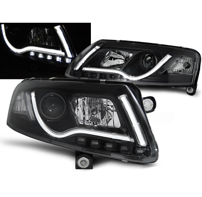 Faros Delanteros Luz Diurna Audi A6 C6 04.04-08 Led Tube Lights Negro