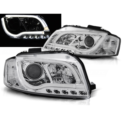 Faros Delanteros Luz Diurna Audi A3 8p 05.03-03.08 Led Tube Lights Cromado