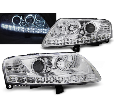 Faros Delanteros Angel Eyes Audi A6 C6 04.04-08 Angel Eyes Led Cromado