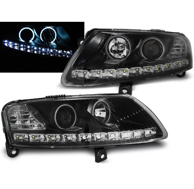 Faros Delanteros Angel Eyes Audi A6 C6 04.04-08 Angel Eyes Led Negro