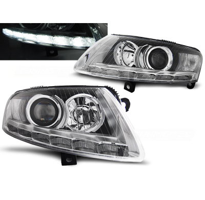 Faros Delanteros Luz Diurna Audi A6 C6 04.04-08 Xenon Cromado Drl