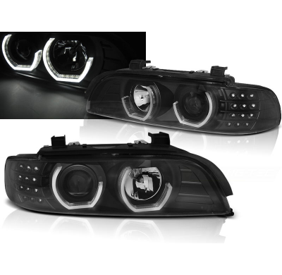 Faros Delanteros Angel Eyes Bmw E39 09.95-06.03 Faros Delanteros Luz Diurna Fondo Negro