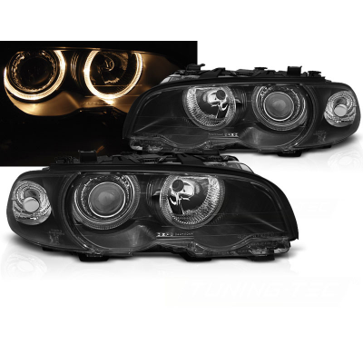 Faros Delanteros Angel Eyes Bmw E46 04.99-08.01 Coupe Cabrio Fondo Negro
