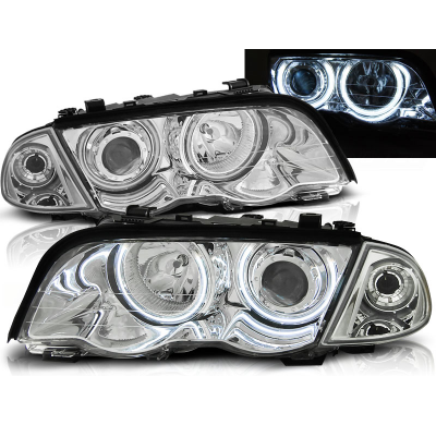 Faros Delanteros Angel Eyes Bmw E46 05.98-08.01 S/T Cromados