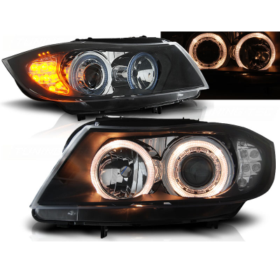 Faros Delanteros Angel Eyes Bmw E90/E91 03.05-08.08 Fondo Negro Intermitente Led