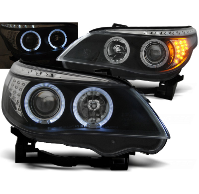 Faros Delanteros Angel Eyes Bmw E60/E61 03-07 Fondo Negro Led Indic.
