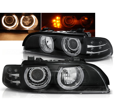 Faros Delanteros Angel Eyes Bmw E39 09.95-06.03 Fondo Negro Led Indic.