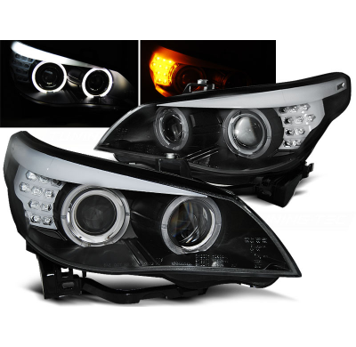 Faros Delanteros Angel Eyes Bmw E60/E61 03-07 Negro Led Indic.