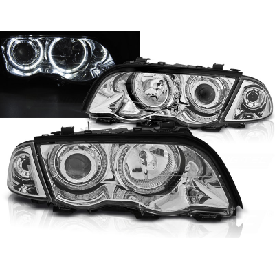 Faros Delanteros Bmw E46 05.98-08.01 S/T Angel Eyes Led Cromado