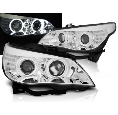 Faros Delanteros Angel Eyes Bmw E60/E61 03-07 Angel Eyes Ccfl Cromado Led Indic.