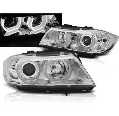 Faros Angel Eyes Bmw E90/E91 03.05-08.08 3d U-Type Cromado