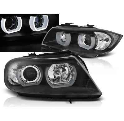 Faros Angel Eyes Bmw E90/E91 03.05-08.08 3d U-Type Negro Xenon
