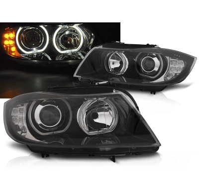 Faros Delanteros Bmw E90/E91 03.05-11 Led Angel Eyes Negro Led Indicator