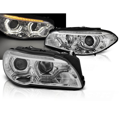 FAROS DE XENON ANGEL EYES LED DRL CROMO para BMW F10/F11 LCI 13-16 con intermitente dinamico