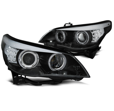 FAROS DE XENÓN D2S INDICADOR LED NEGRO OJOS DE ÁNGEL compatible con BMW E60/E61 03-04