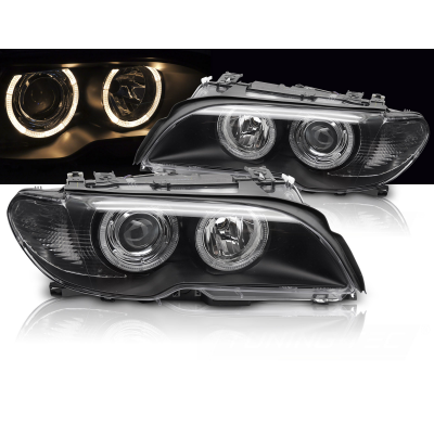 FAROS XENON ANGEL EYES NEGROS para BMW E46 03-06 COUPE CABRIO